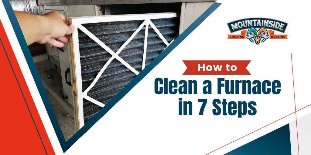 how to clean a furnace in 7 steps blog title with furnace product photo